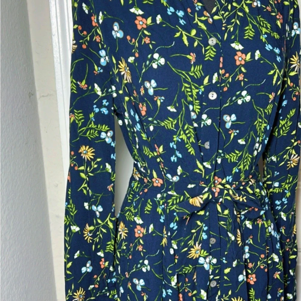 J. Jill Dark Blue Floral Long Sleeve Dress - Picture 4 of 10